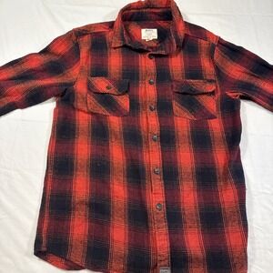 FLANNEL SHIRT MEN's LARGE Axel Brand red/black plaid flap pockets CABINCORE
